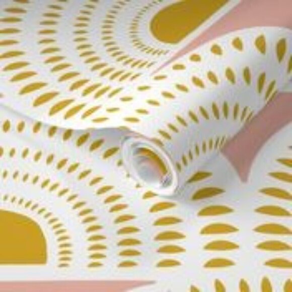 Spoonflower Prepasted Removable Smooth Wallpaper Aurora- Blush and Goldenrod Geo - Picture 3 of 7